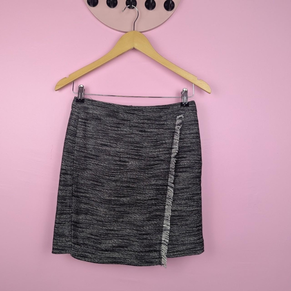 Ann Taylor Loft Petites Black & White Tweed Fringe Mini Skirt